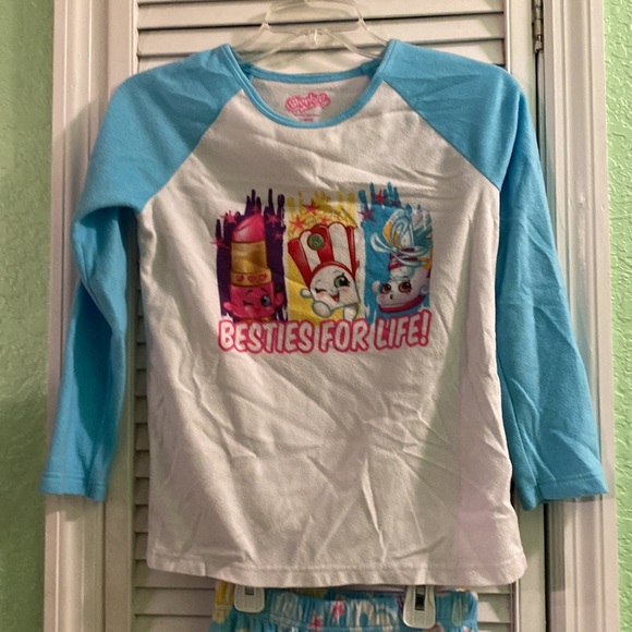 Shopkins Kids Girls Two Piece Pajama Set White and Blue L - Picture 1 of 7